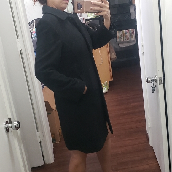 Larry Levine Design black wool & cashmere blend midi pea coat 10 - Picture 4 of 12